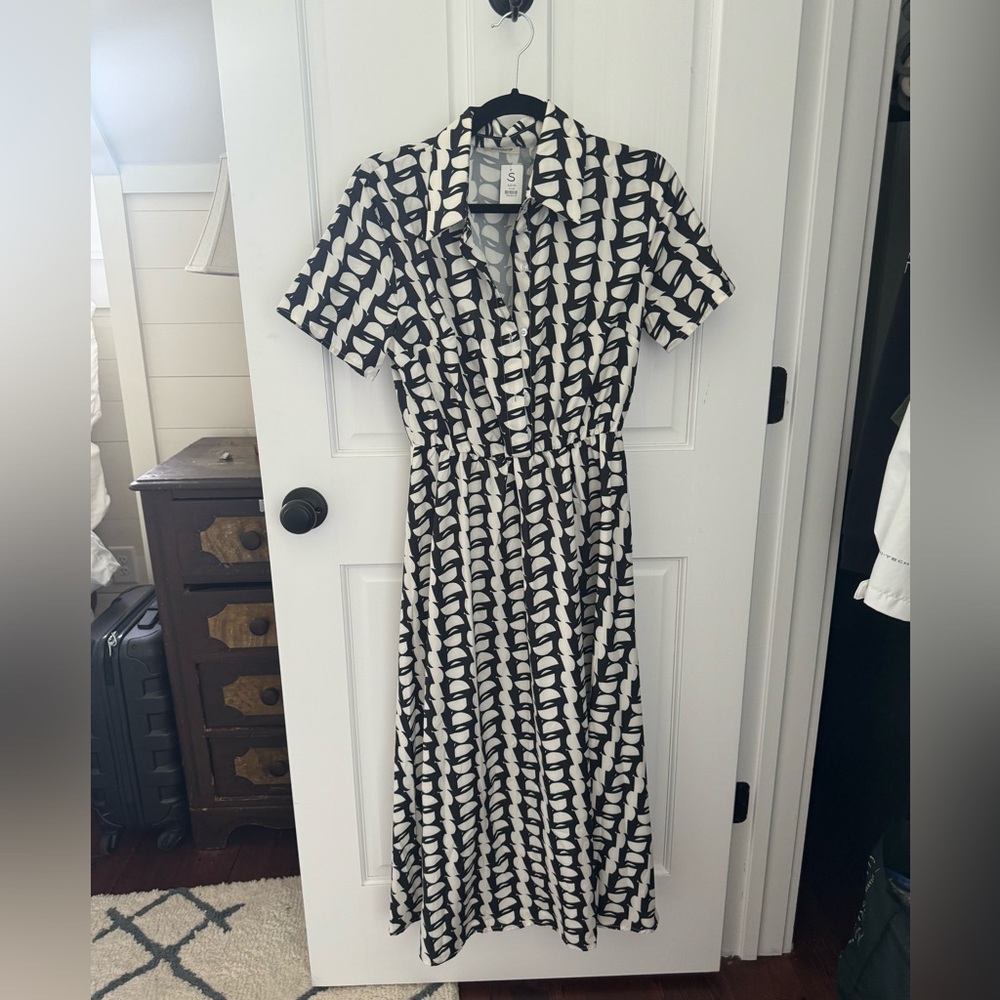 Sunday Black and White Buttoned A-Line Dress